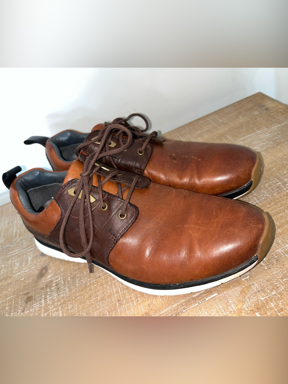 Johnston & Murphy XC4 Hybrid Saddle Golf Shoes Leather Brown Men's 9.5
